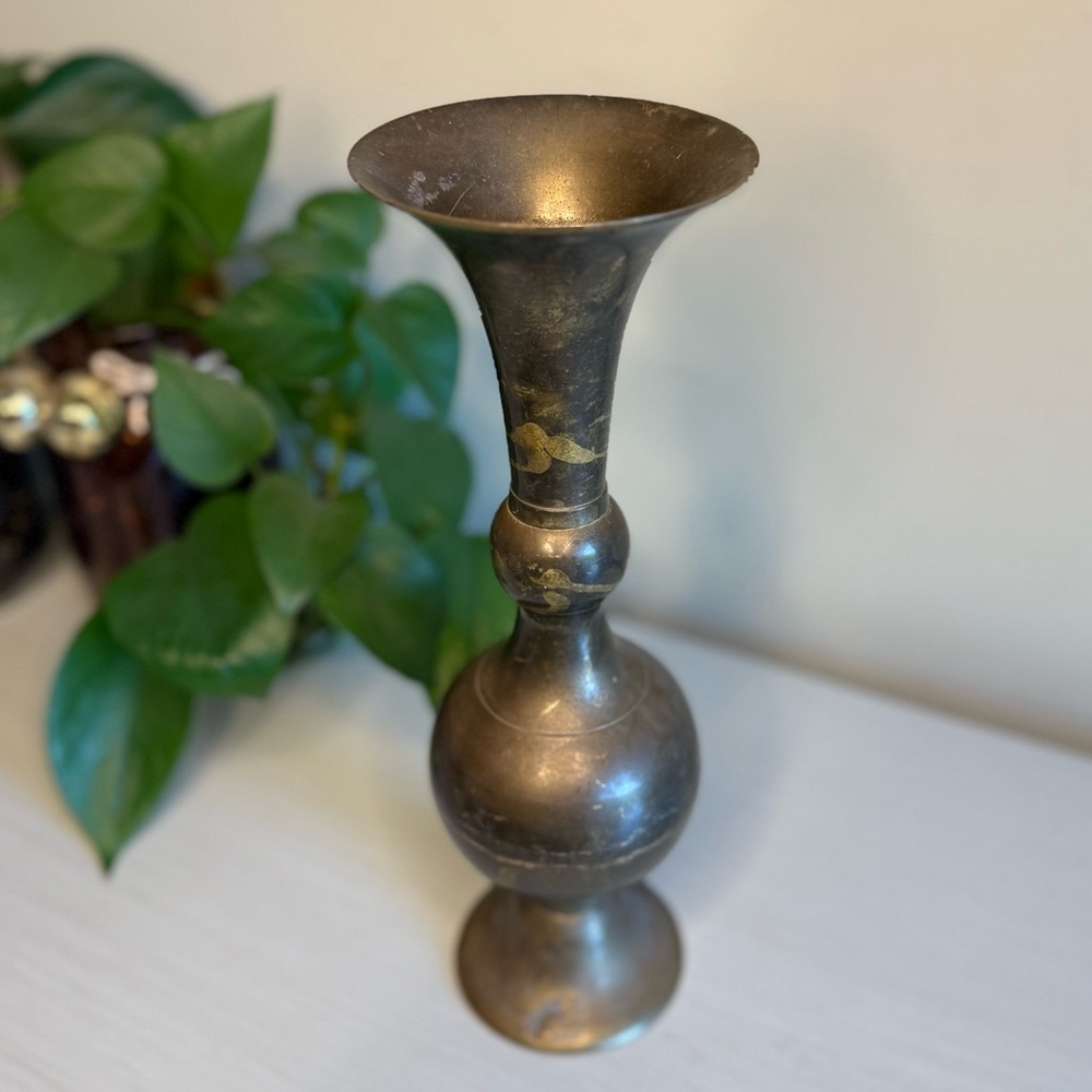 Enesco Brass Accent Vase with Vintage Patina